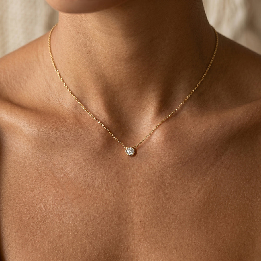 Classic Bezel Set Solitaire Necklace - 18k Gold Over Sterling Silver