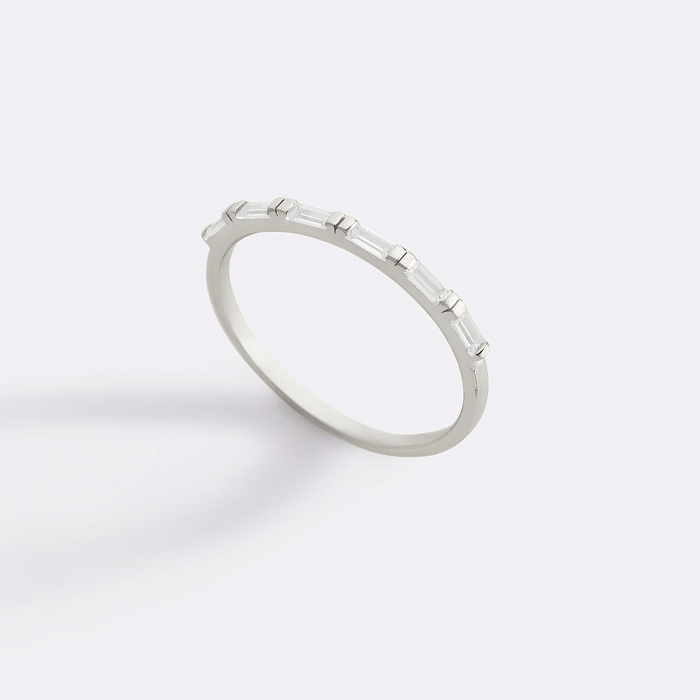 Baguette Diamond Ring - 925 Sterling Silver / Clear / 11