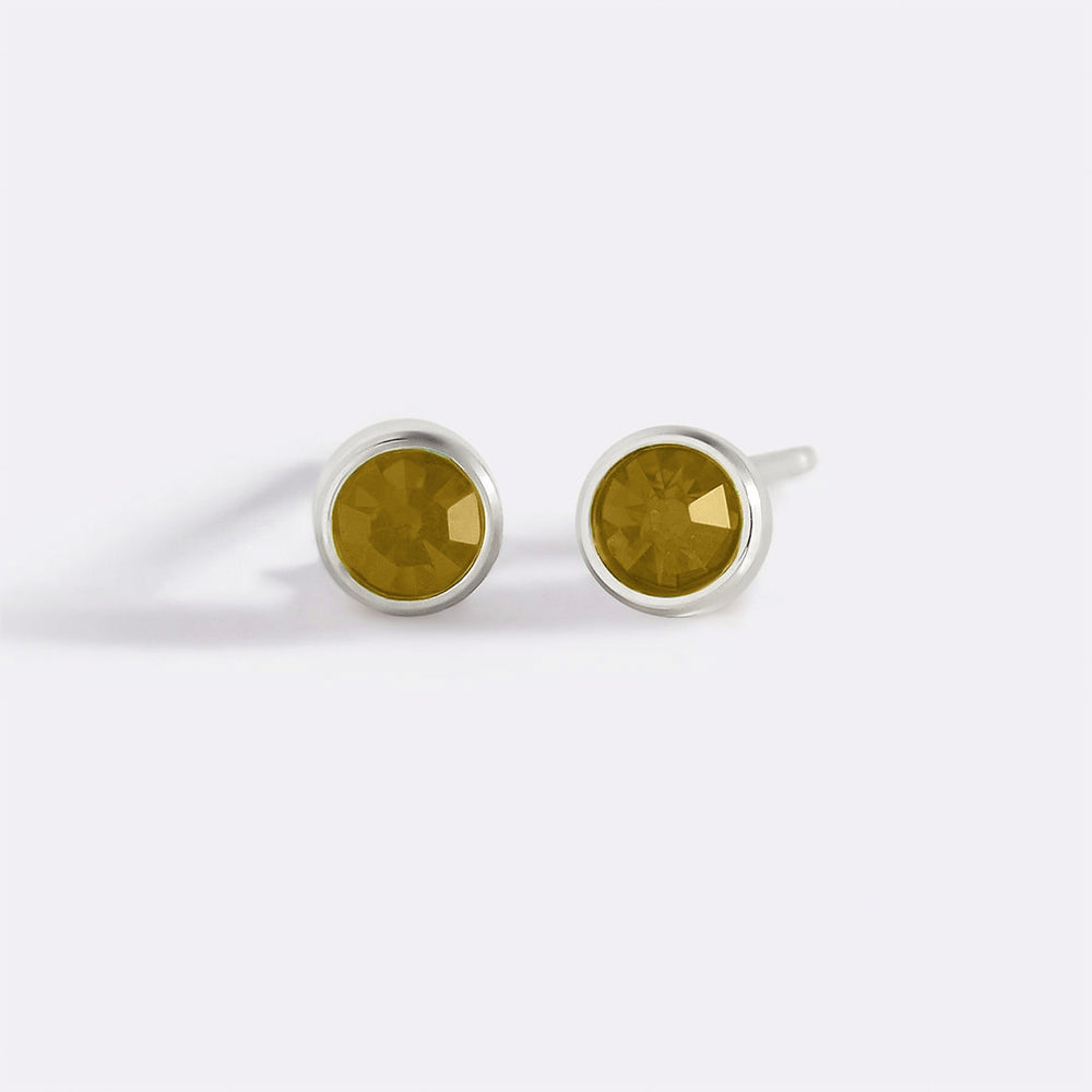 Birthstone Bezel Studs - 925 Sterling Silver / August Peridot