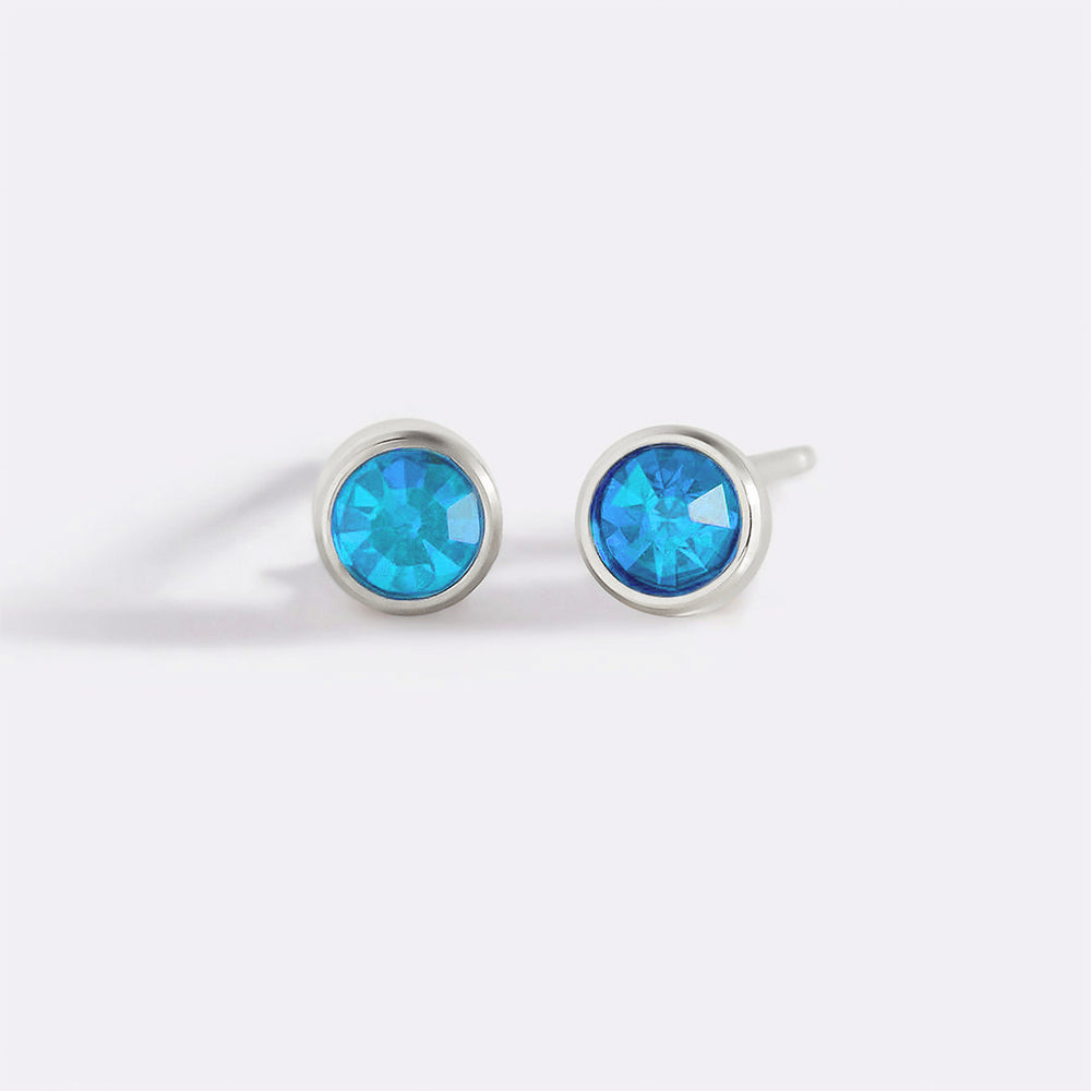 Birthstone Bezel Studs - Silver / March Aquamarine