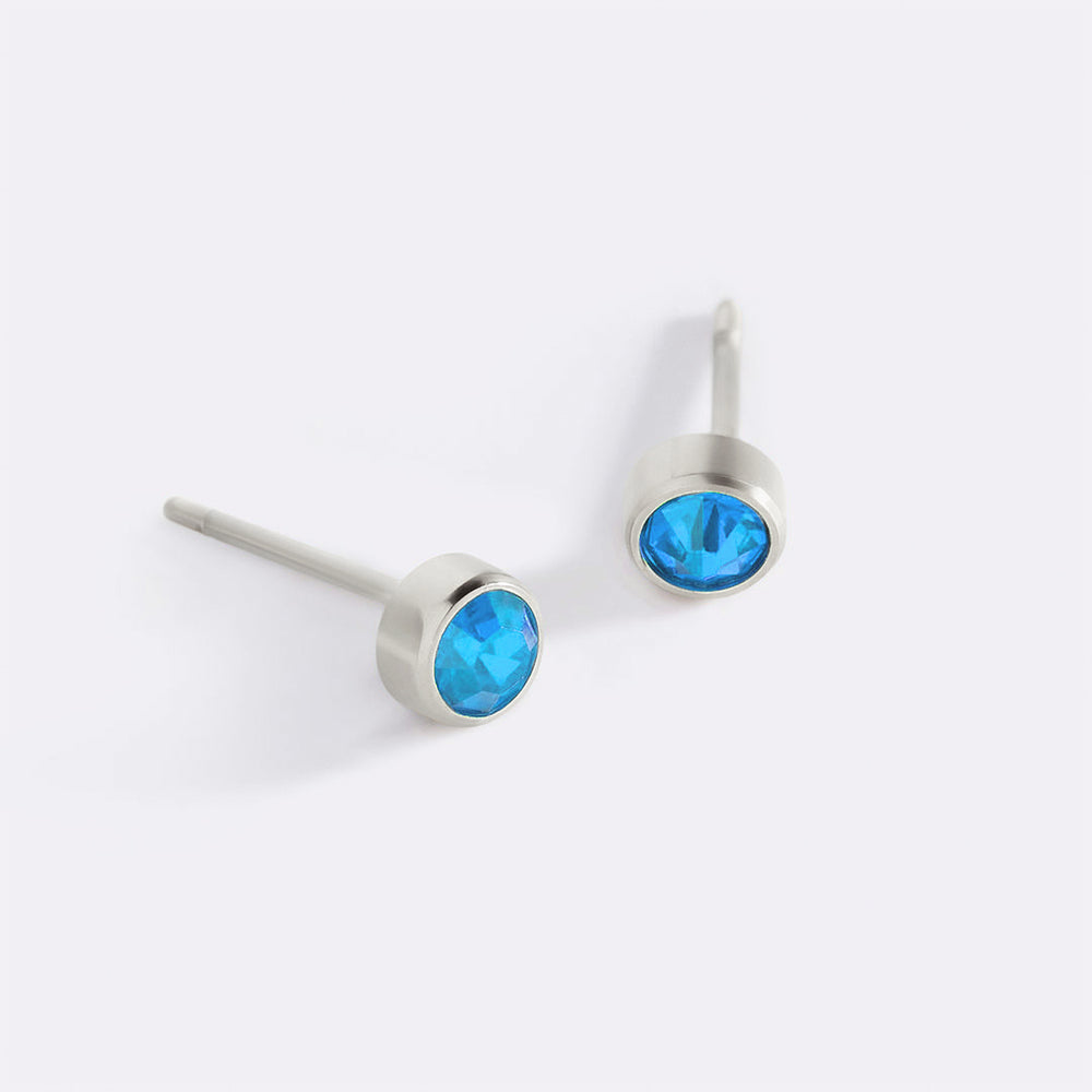 Birthstone Bezel Studs - Silver / March Aquamarine