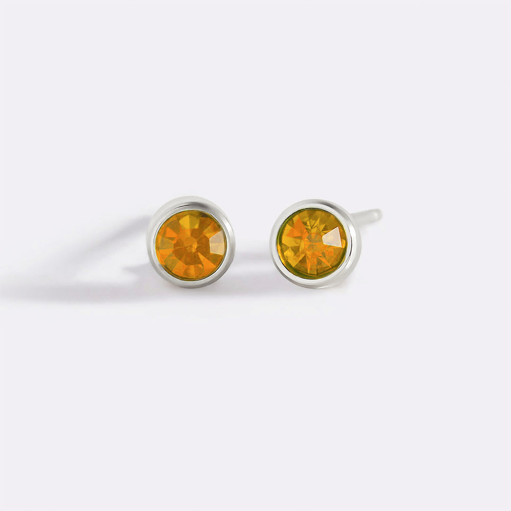 Birthstone Bezel Studs - 925 Sterling Silver / November Citrine