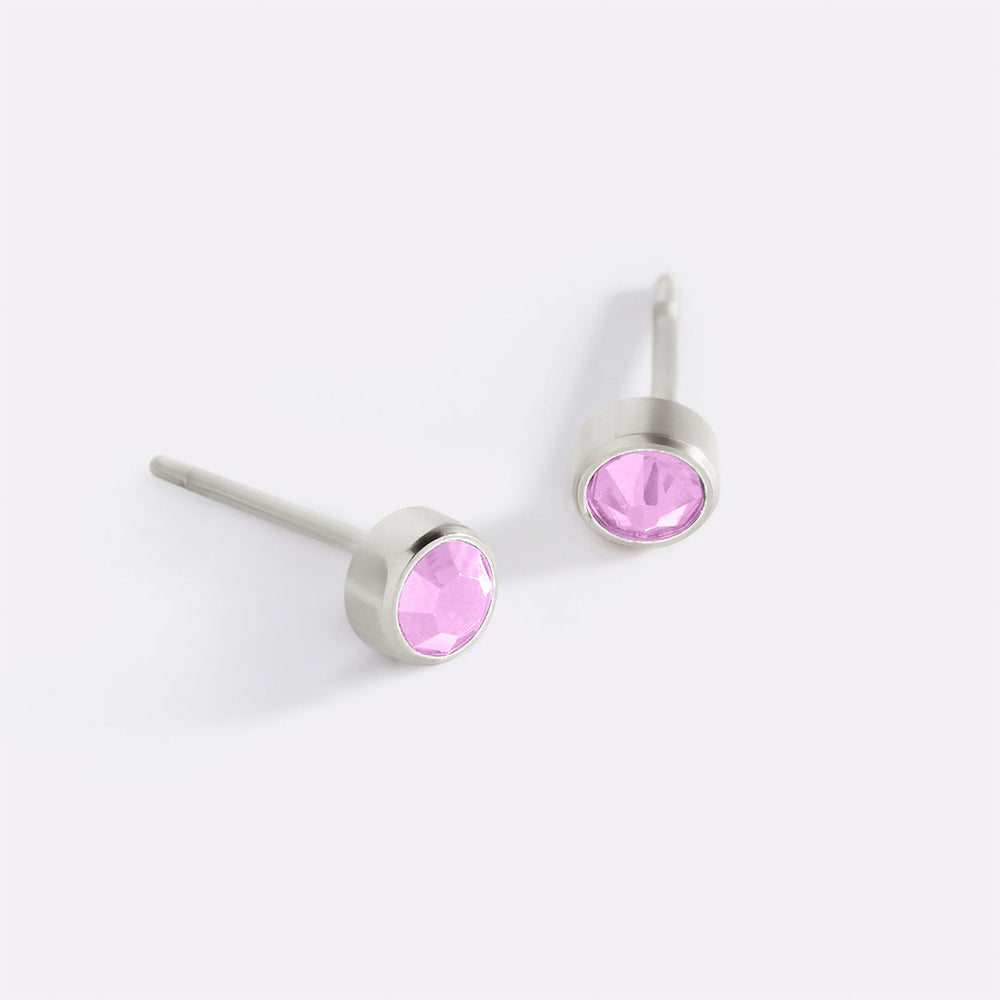 Birthstone Bezel Studs - Silver / October Pink Tourmaline