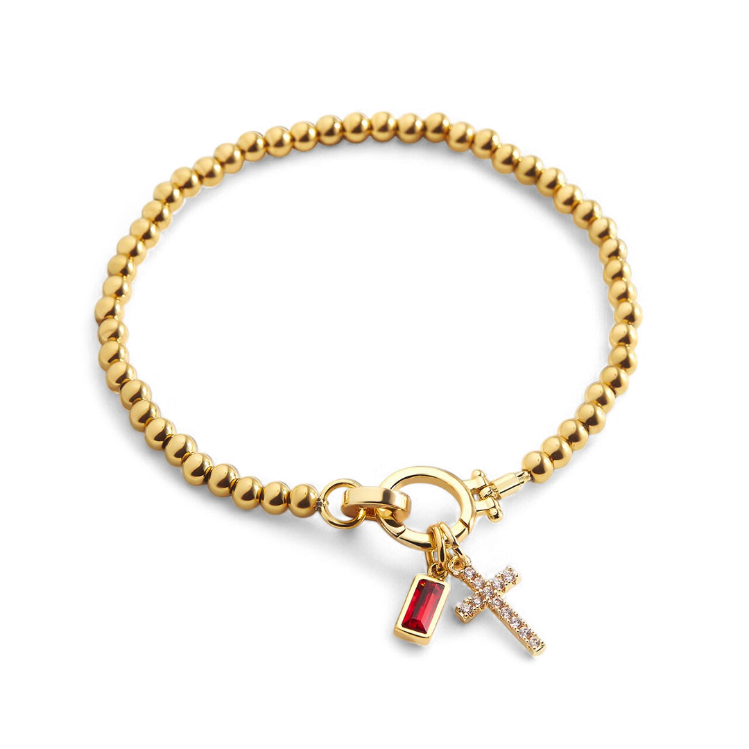 Cross Charm Birthstone Bracelet