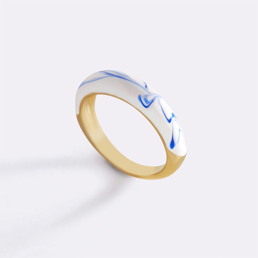 Blue Porcelain Dome Ring - 6