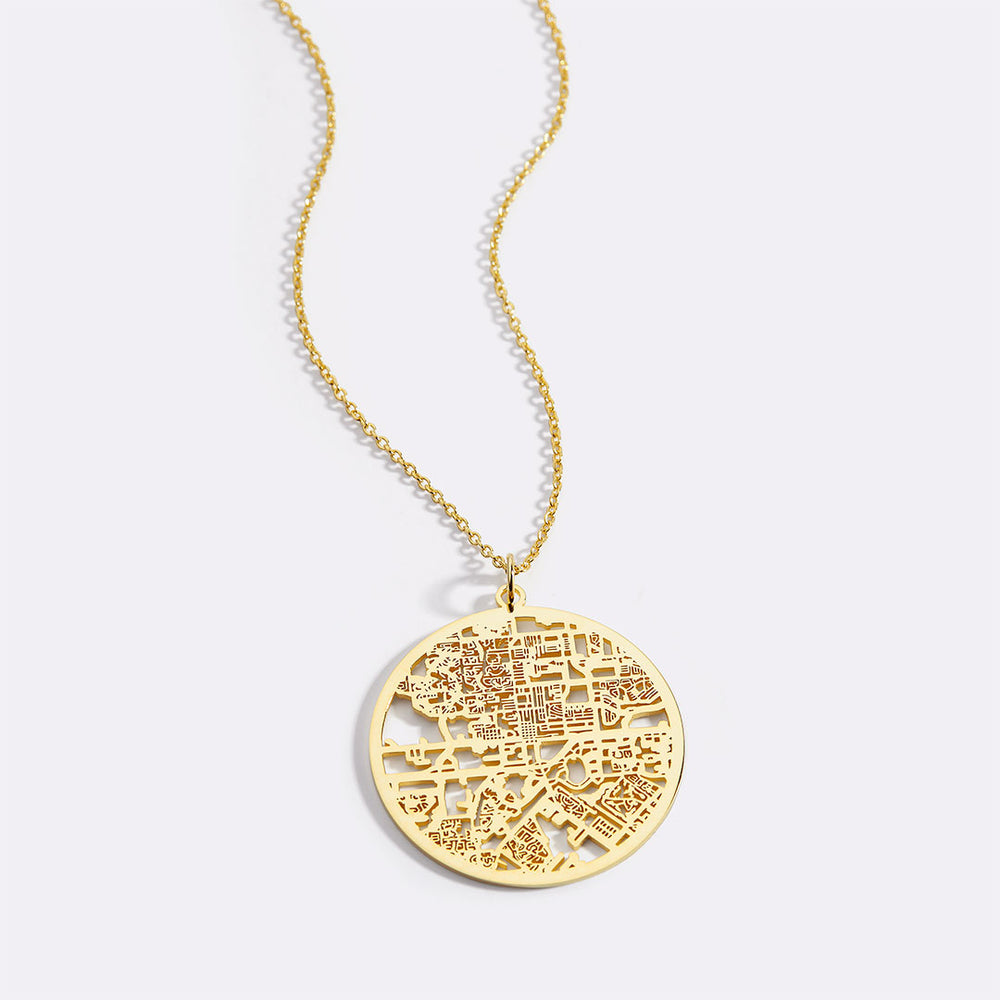 Custom Map Pendant Necklace - 18k Gold Plated / Circle