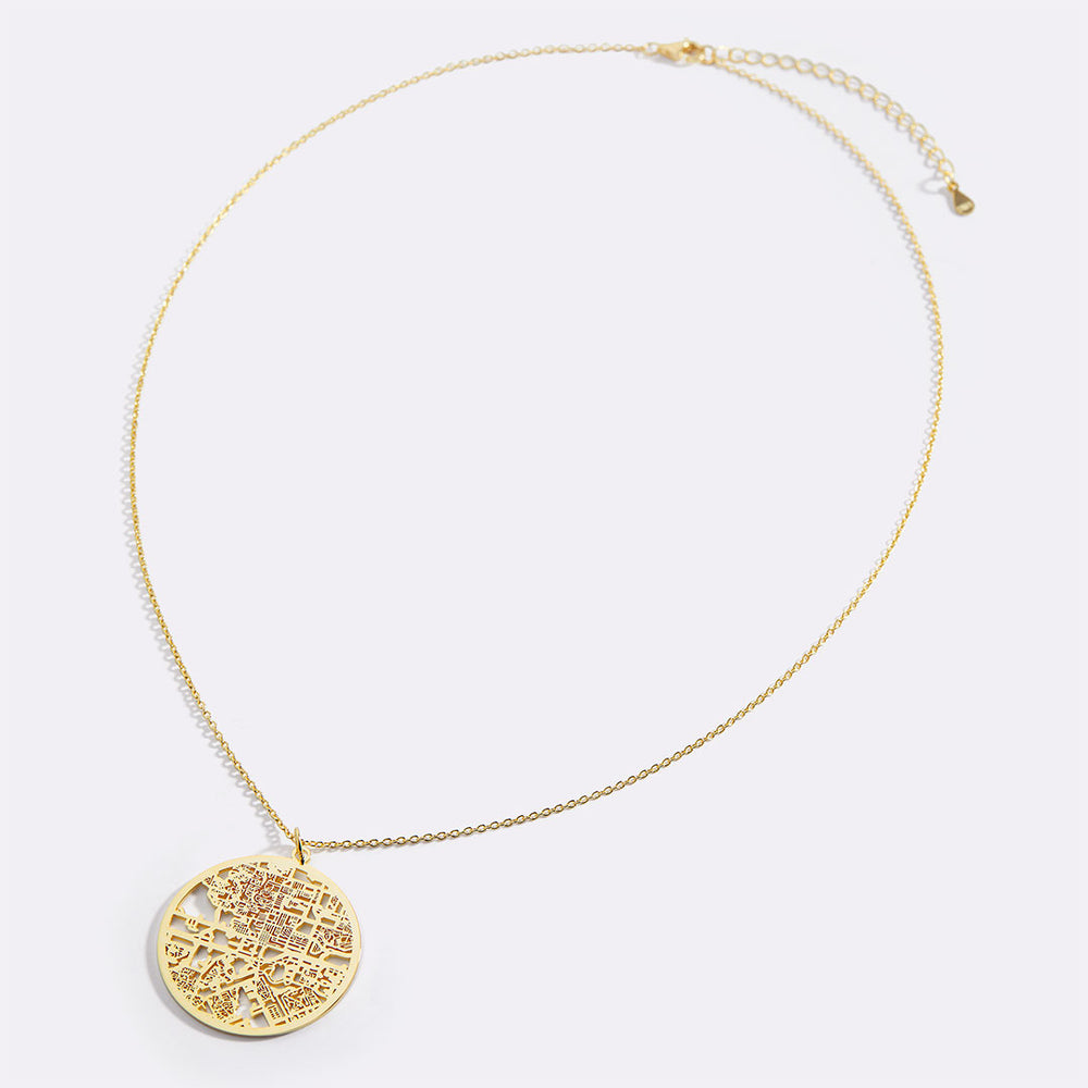 Custom Map Pendant Necklace - 18k Gold Plated / Circle