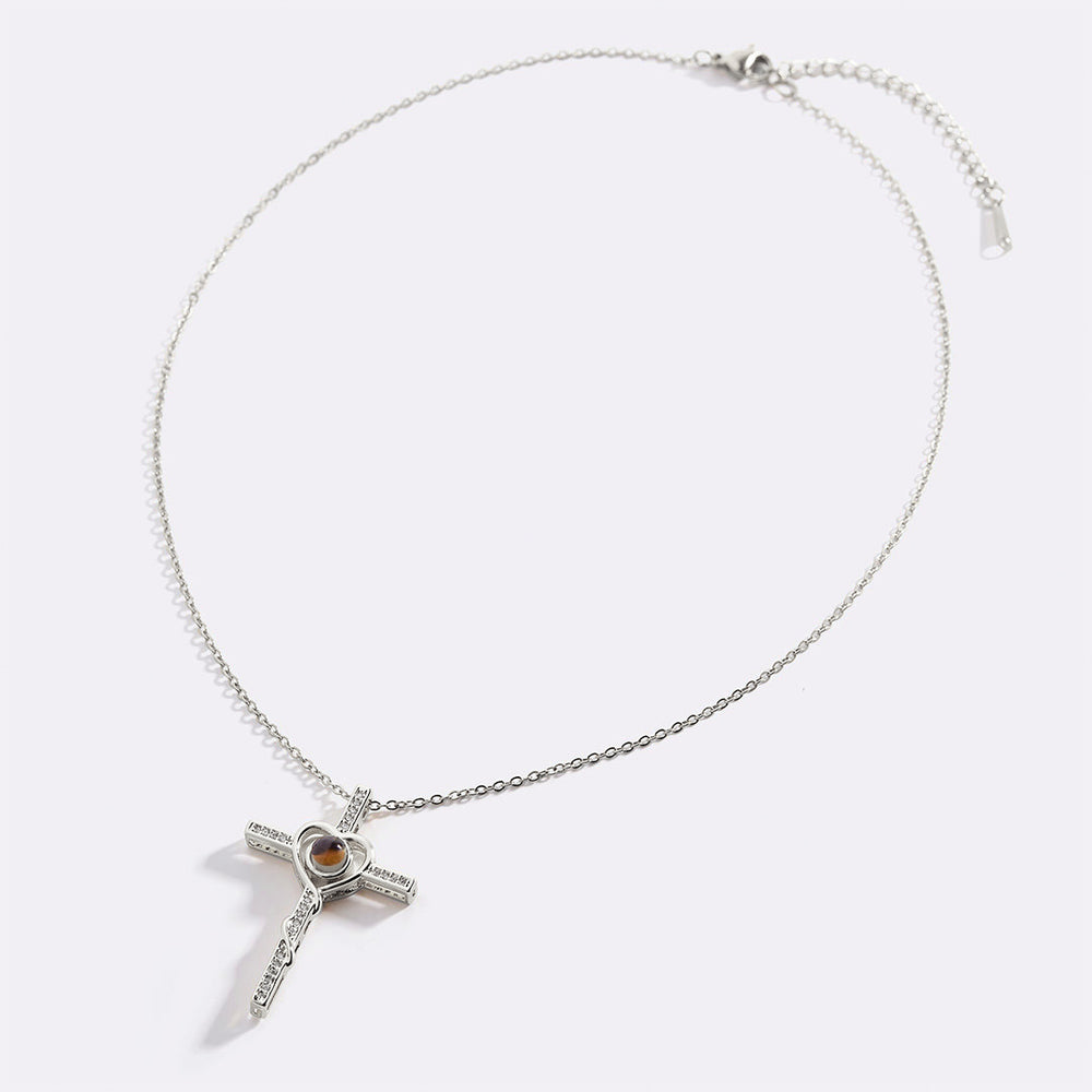 Collar con foto de corazón y cruz - Plata