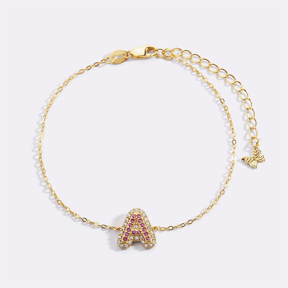Pink Pave Initial Bracelet - A