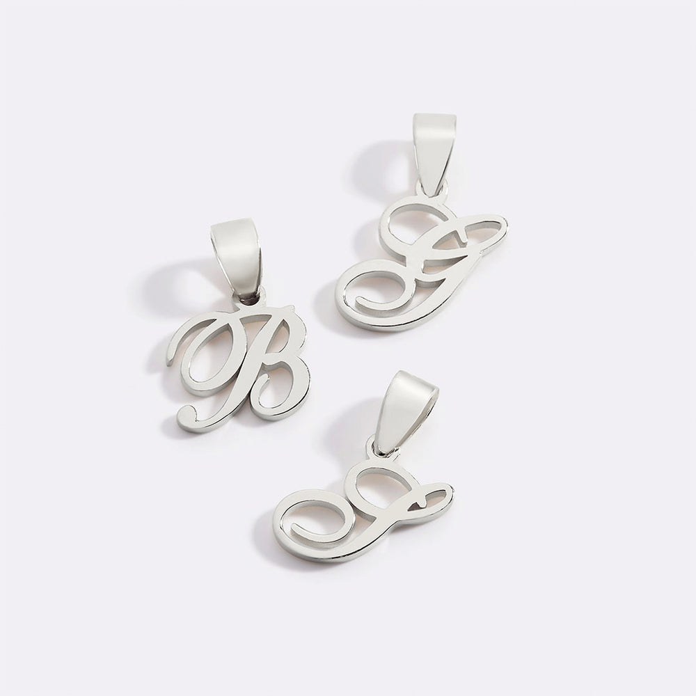 Romantic Initial Charm Pendant - Silver / A