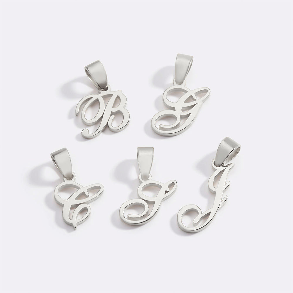 Romantic Initial Charm Pendant - Silver / A