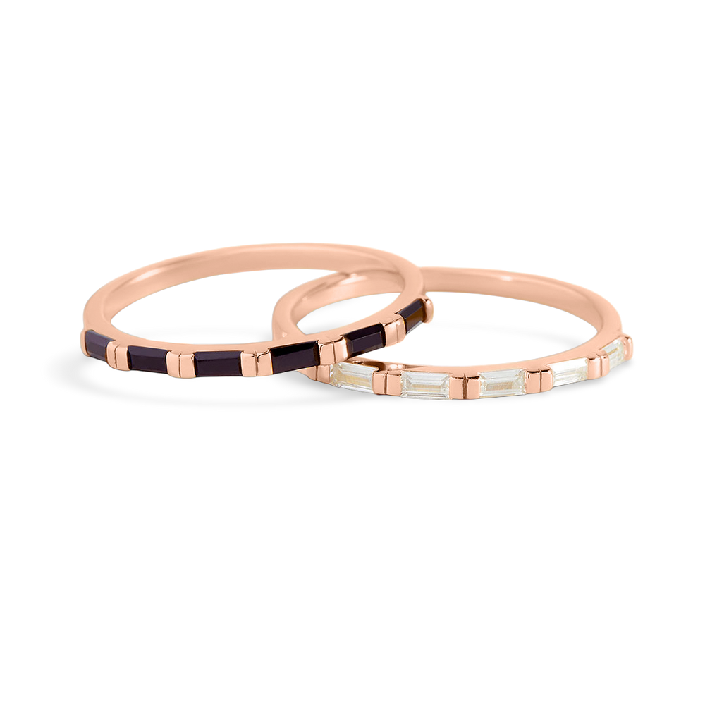 Baguette Diamond Ring - 18k Rose Gold over Sterling Silver / Clear / 7