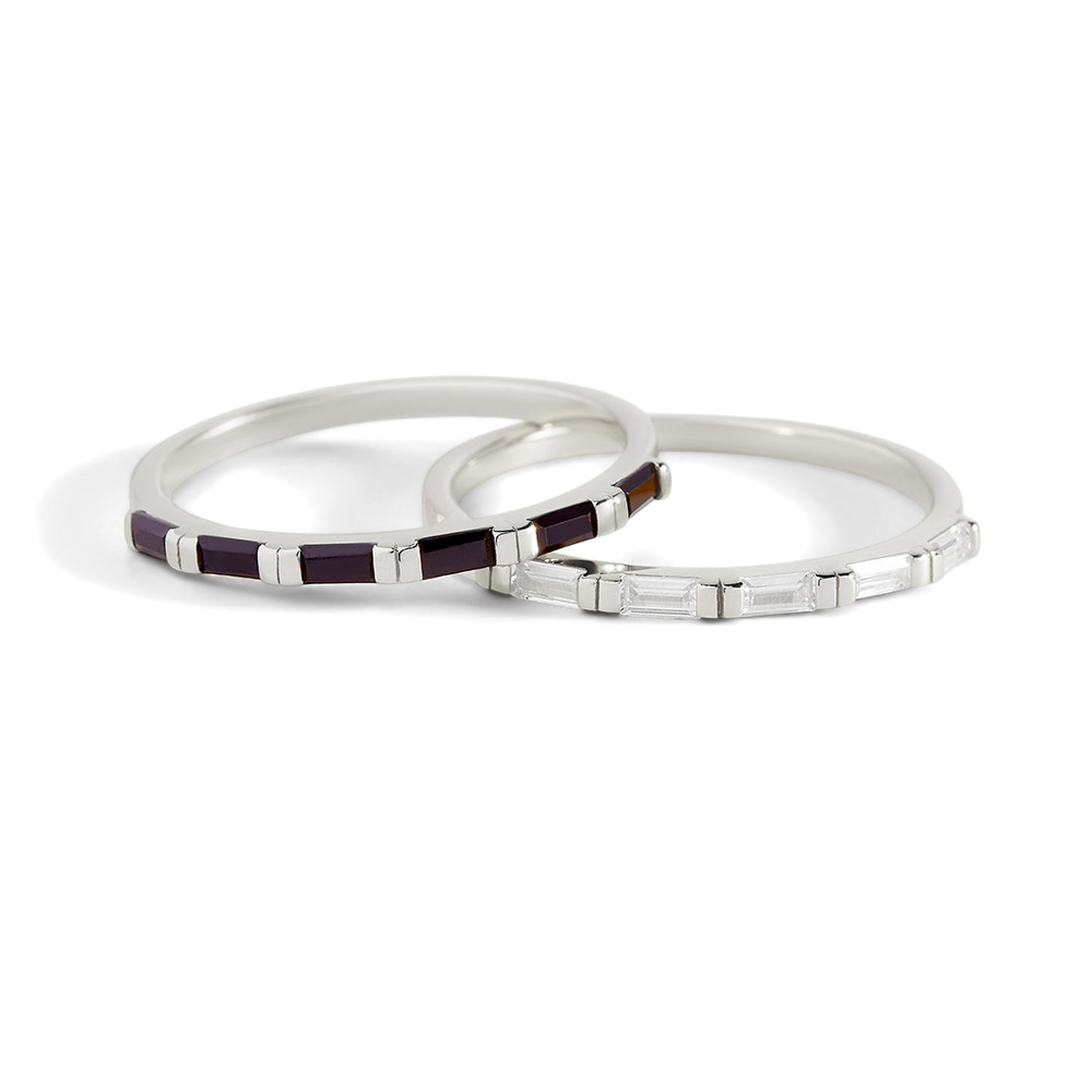 Baguette Diamond Ring - 925 Sterling Silver / Black / 11