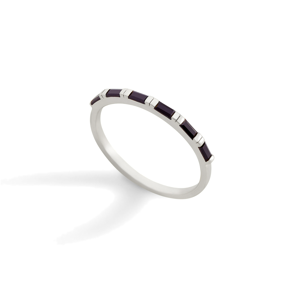 Baguette Diamond Ring - 925 Sterling Silver / Black / 11
