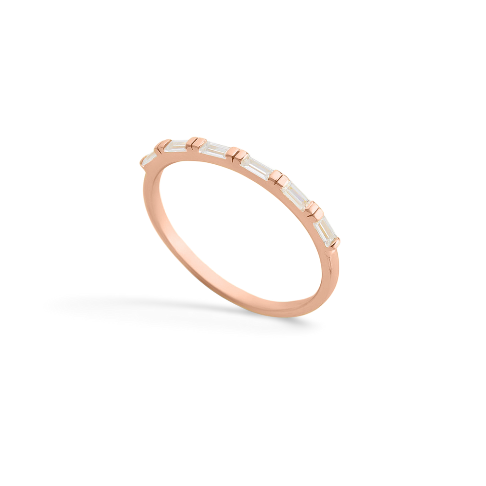 Baguette Diamond Ring - 18k Rose Gold over Sterling Silver / Clear / 7