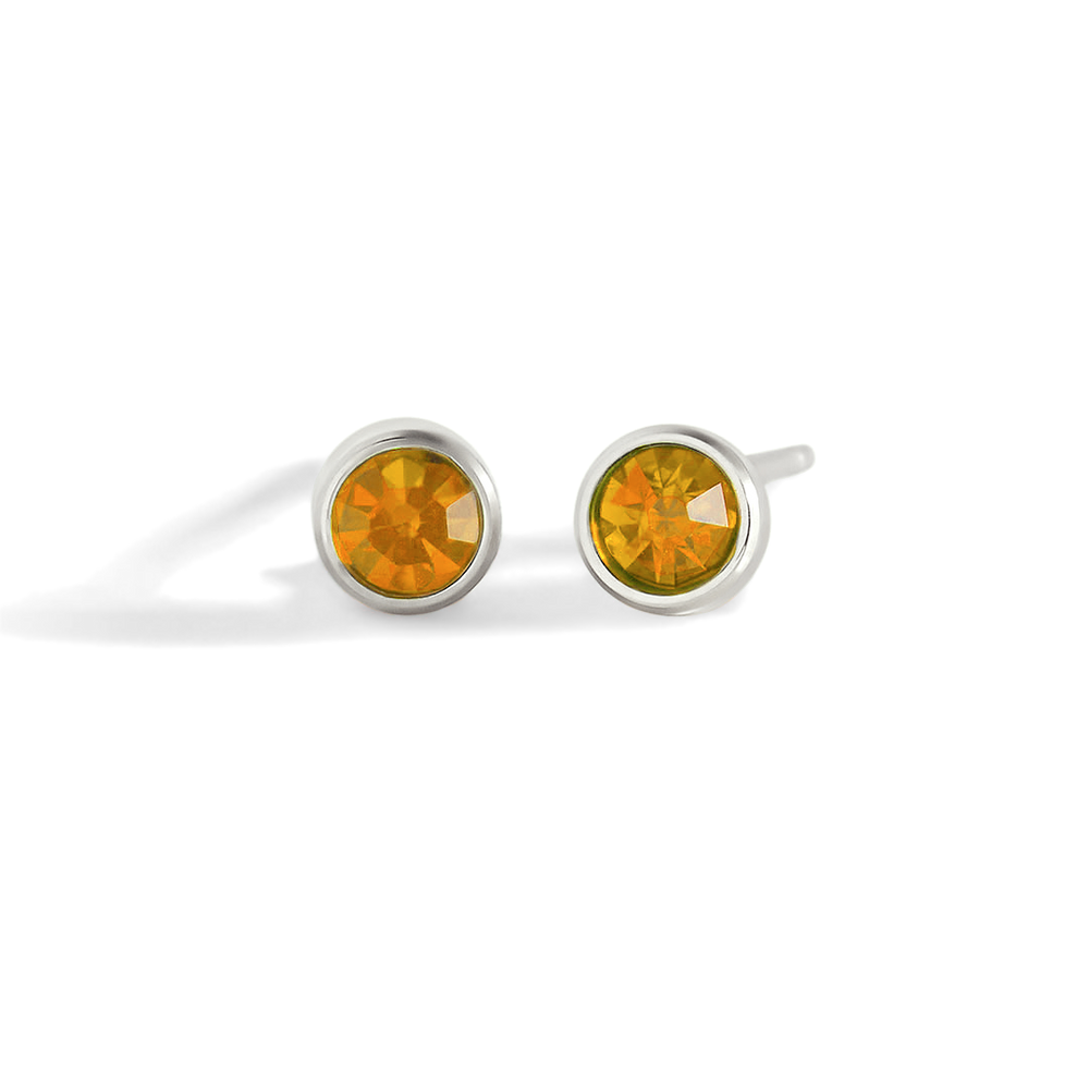 Birthstone Bezel Studs - 925 Sterling Silver / November Citrine