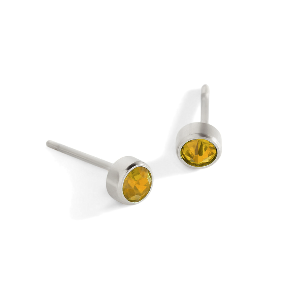 Birthstone Bezel Studs - 925 Sterling Silver / November Citrine