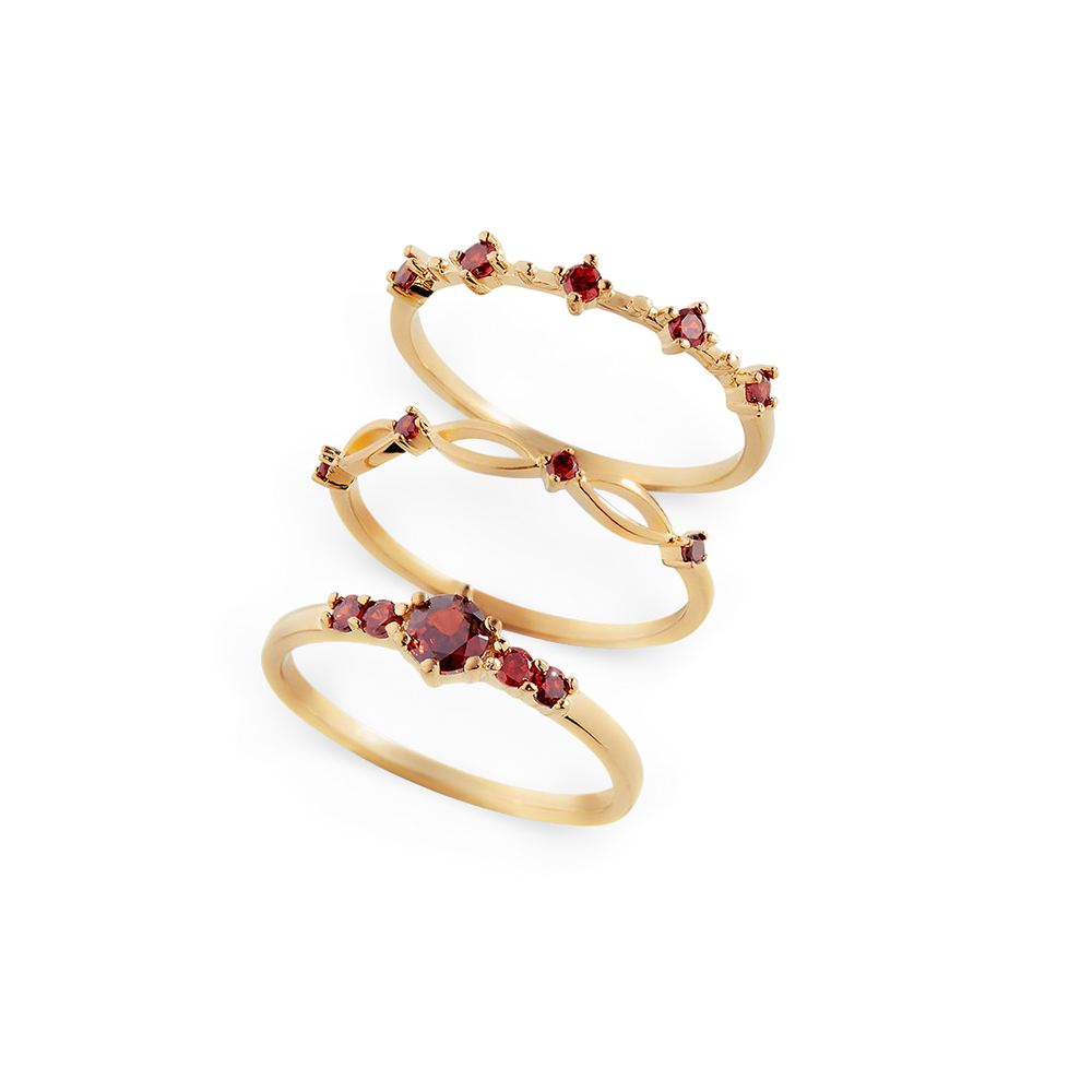 Braided Birthstone Stacking Ring Set - January Garnet / 5