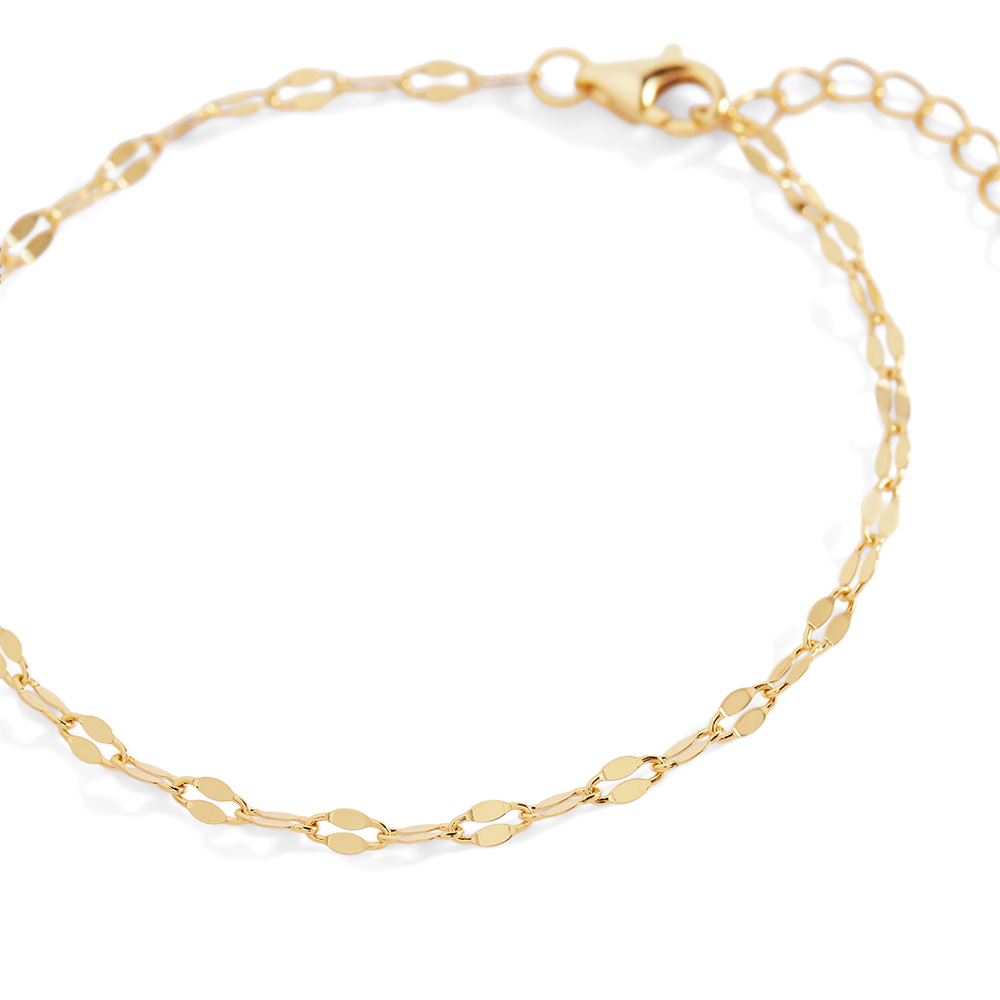 Gold chain bracelet on a white background