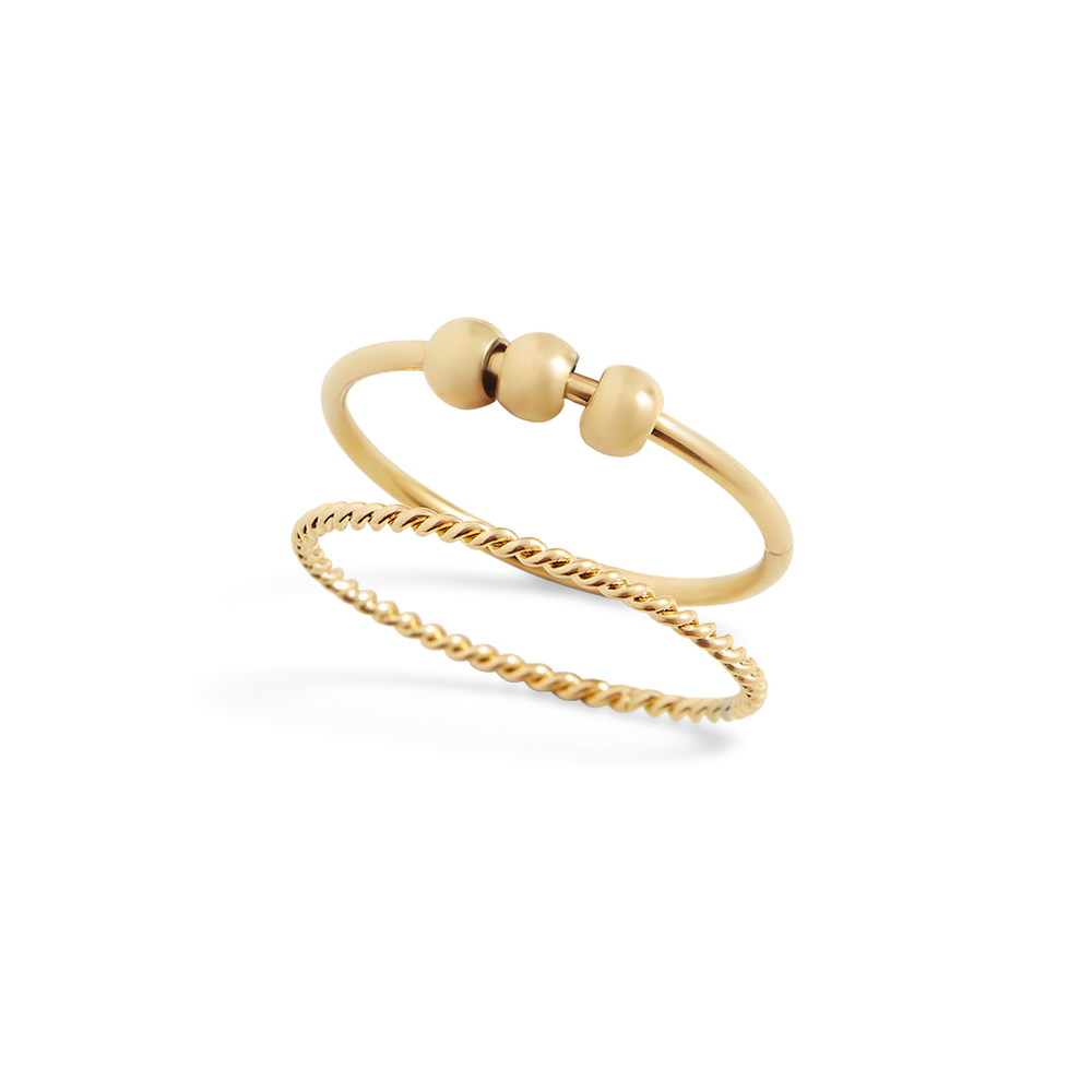 Dainty Stackable Beaded Fidget Ring Set - 18k Gold Plated / 4