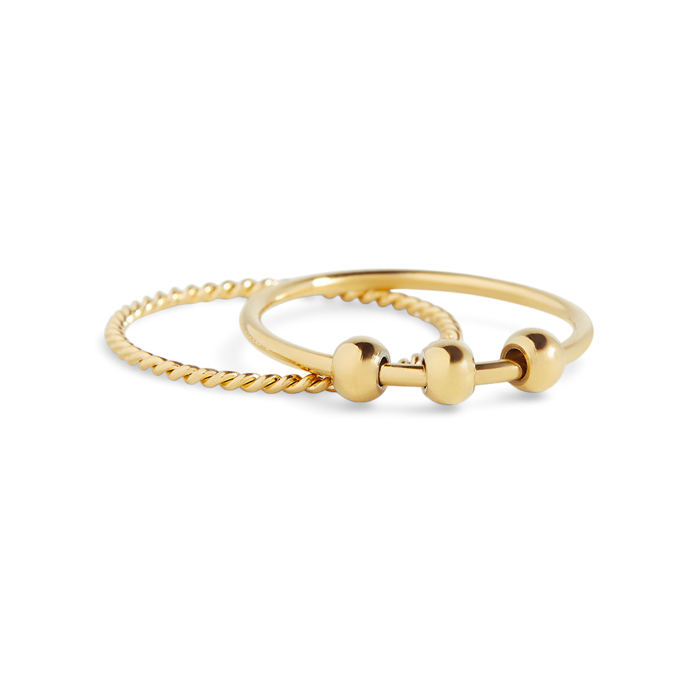 Dainty Stackable Beaded Fidget Ring Set - 18k Gold Plated / 4