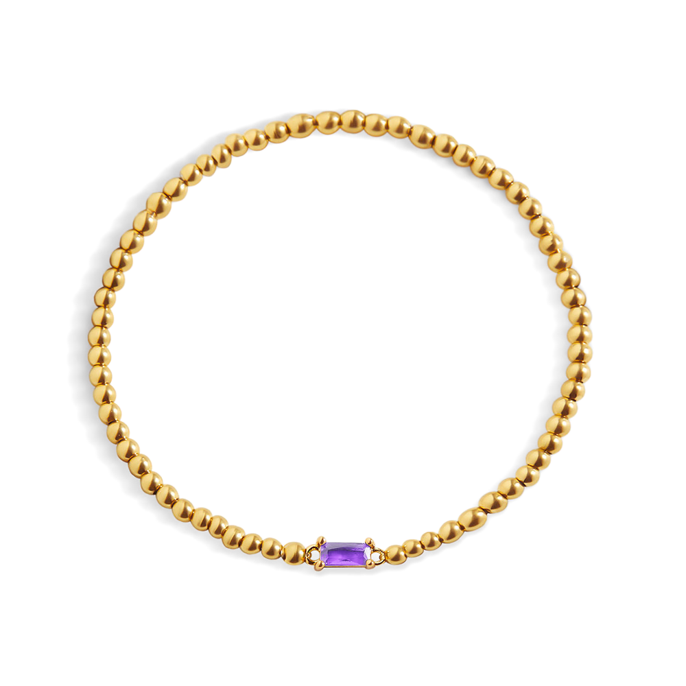 Beaded Birthstone Bracelet - Gold / June Alexandrite / 7"