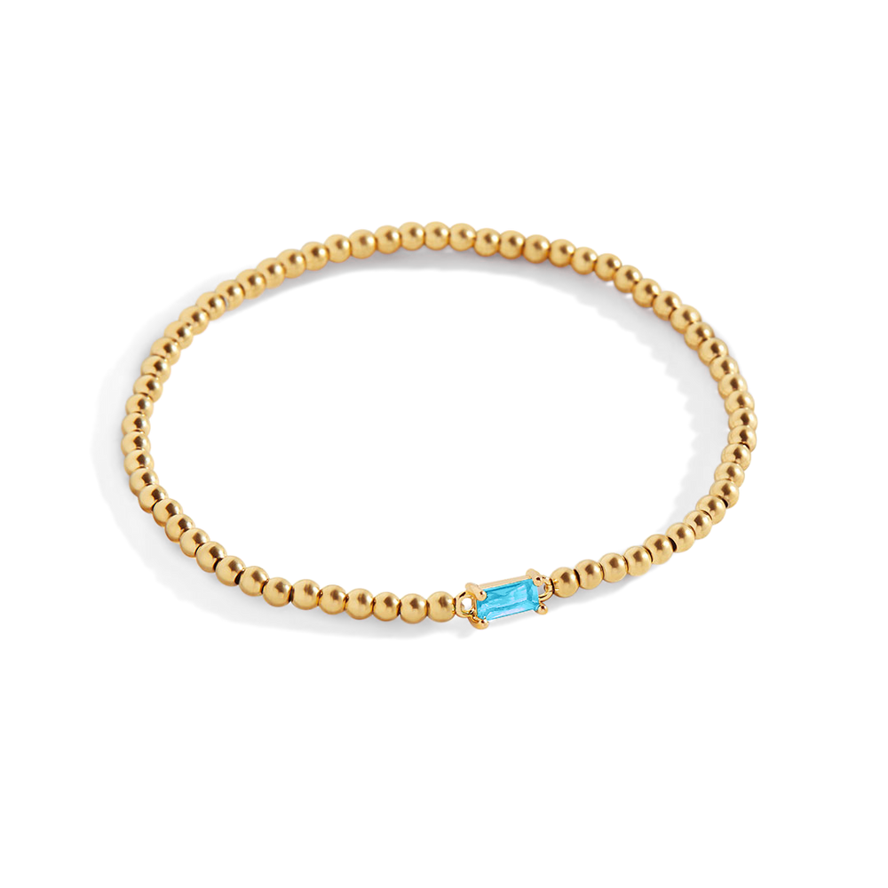 Beaded Birthstone Bracelet - Gold / March Aquamarine / 7"
