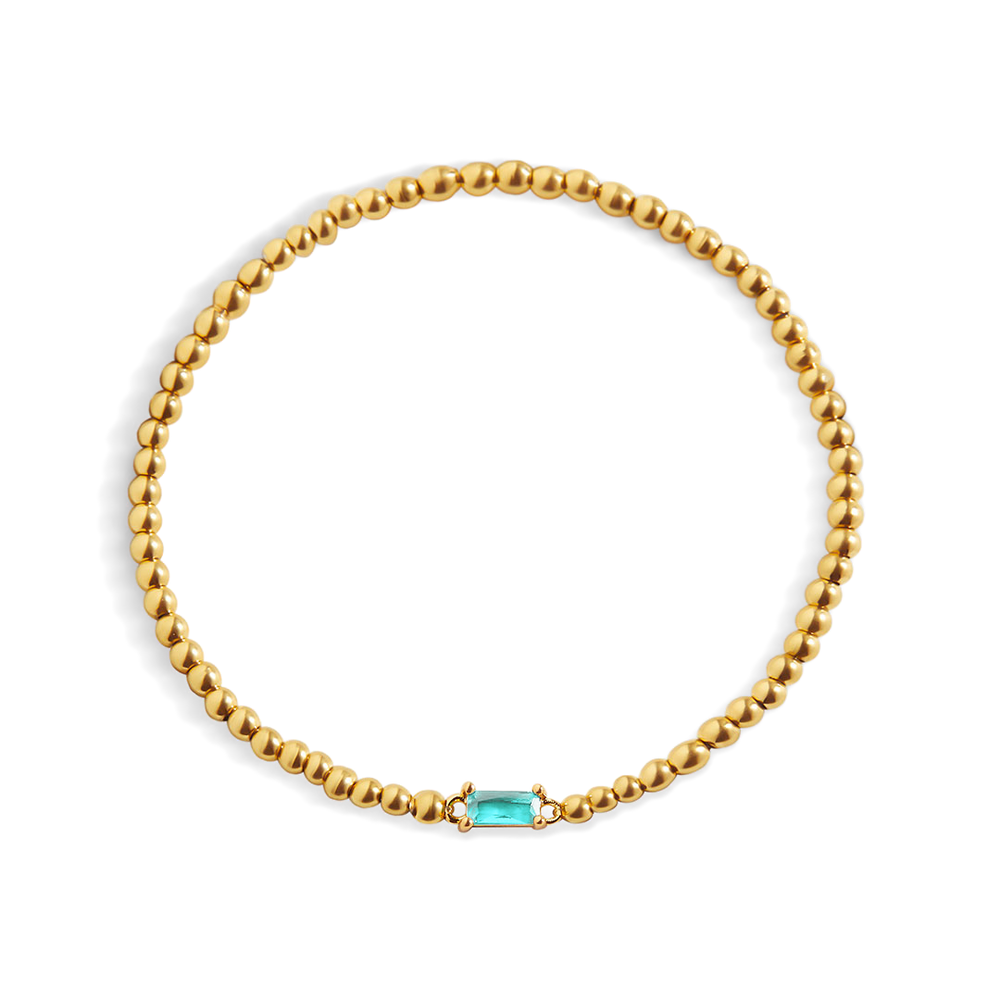 Beaded Birthstone Bracelet - Gold / March Aquamarine / 7"
