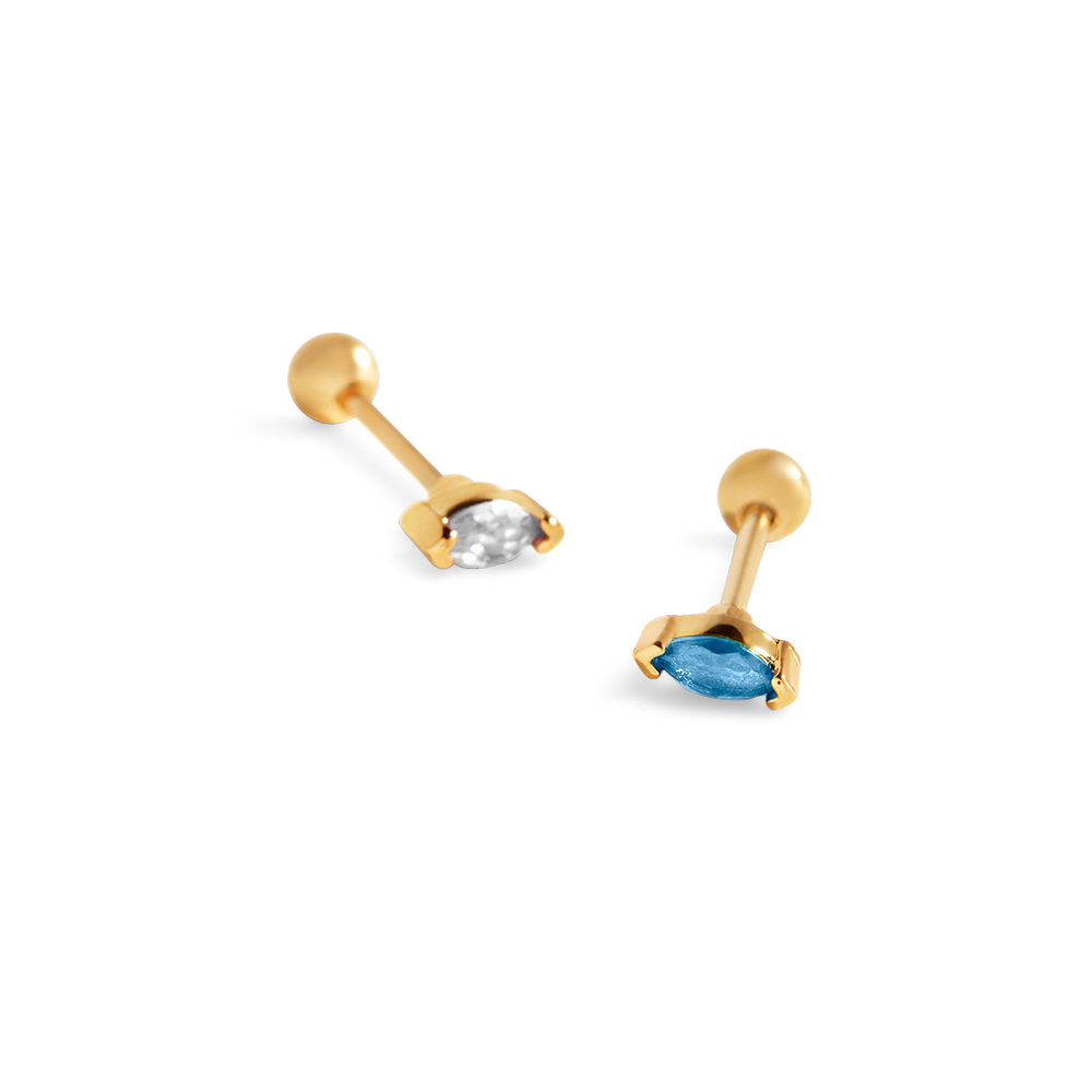 Pendientes durmientes de piedras preciosas Marquis - Chapado en oro de 18 quilates. / Azul