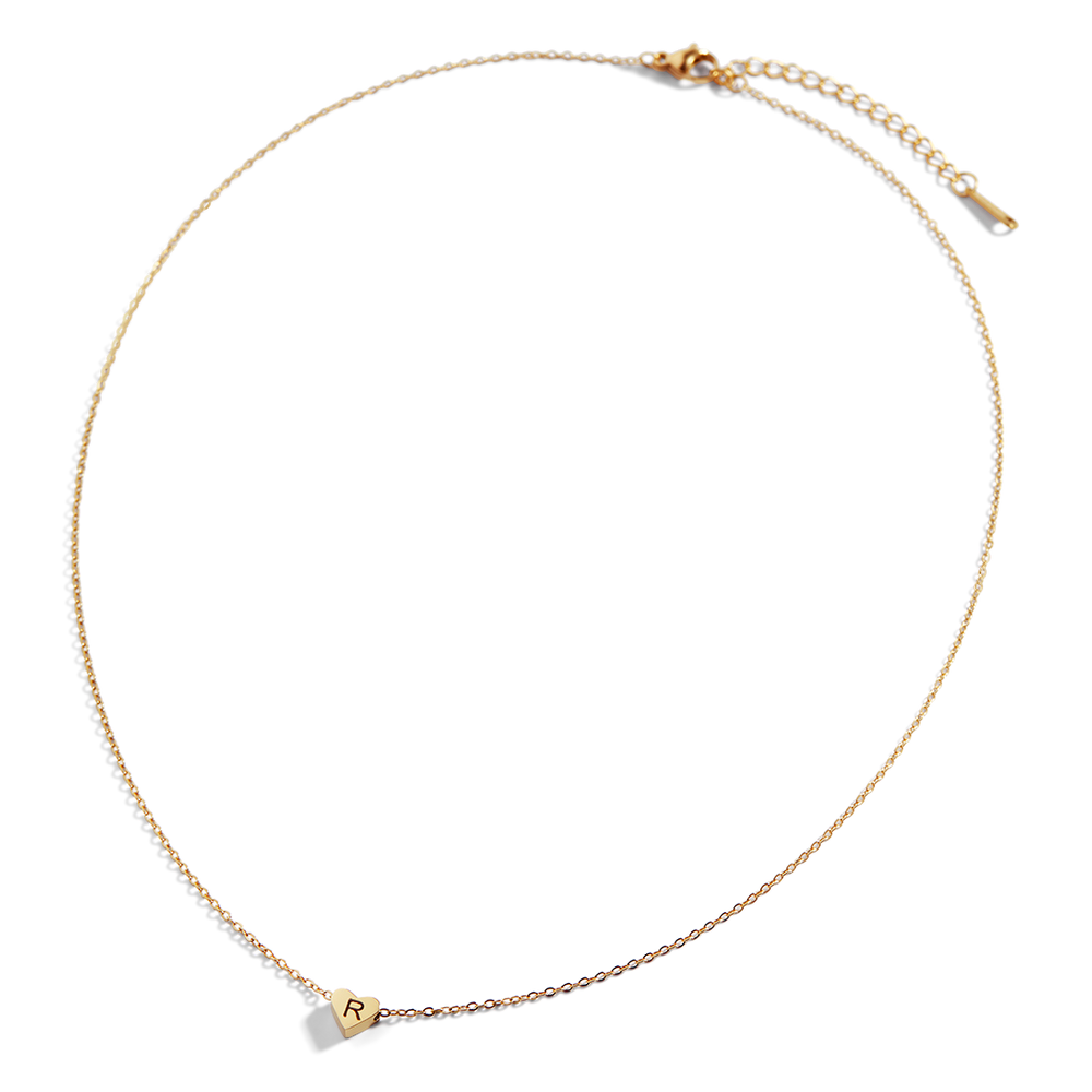 Dainty Heart Initial Necklace - Gold / A