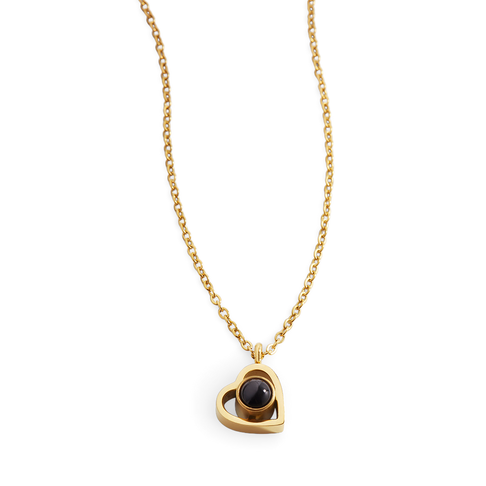 Collar con foto de corazón - Chapado en oro de 18 quilates.