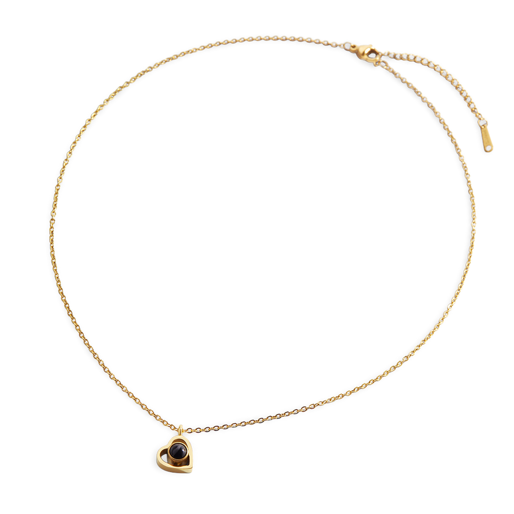 Collar con foto de corazón - Chapado en oro de 18 quilates.