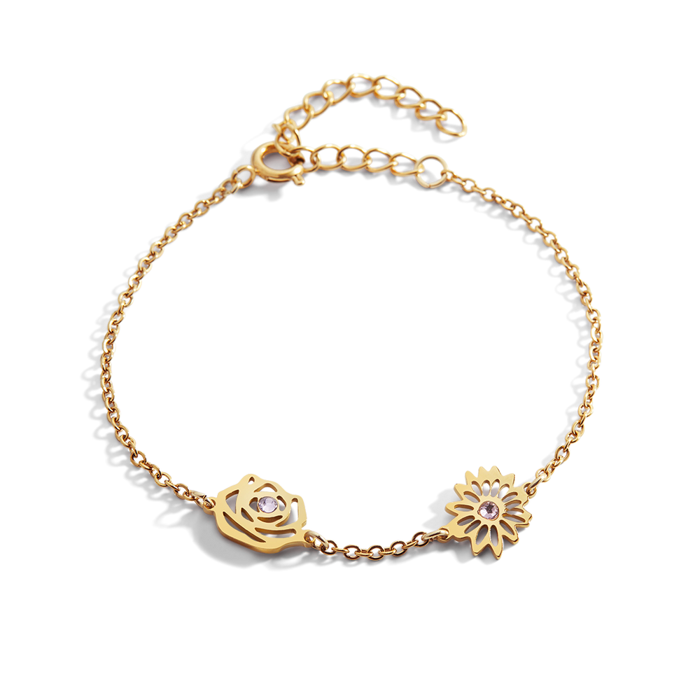 Personalized Birth Flower Charm Bracelet - Gold / 1