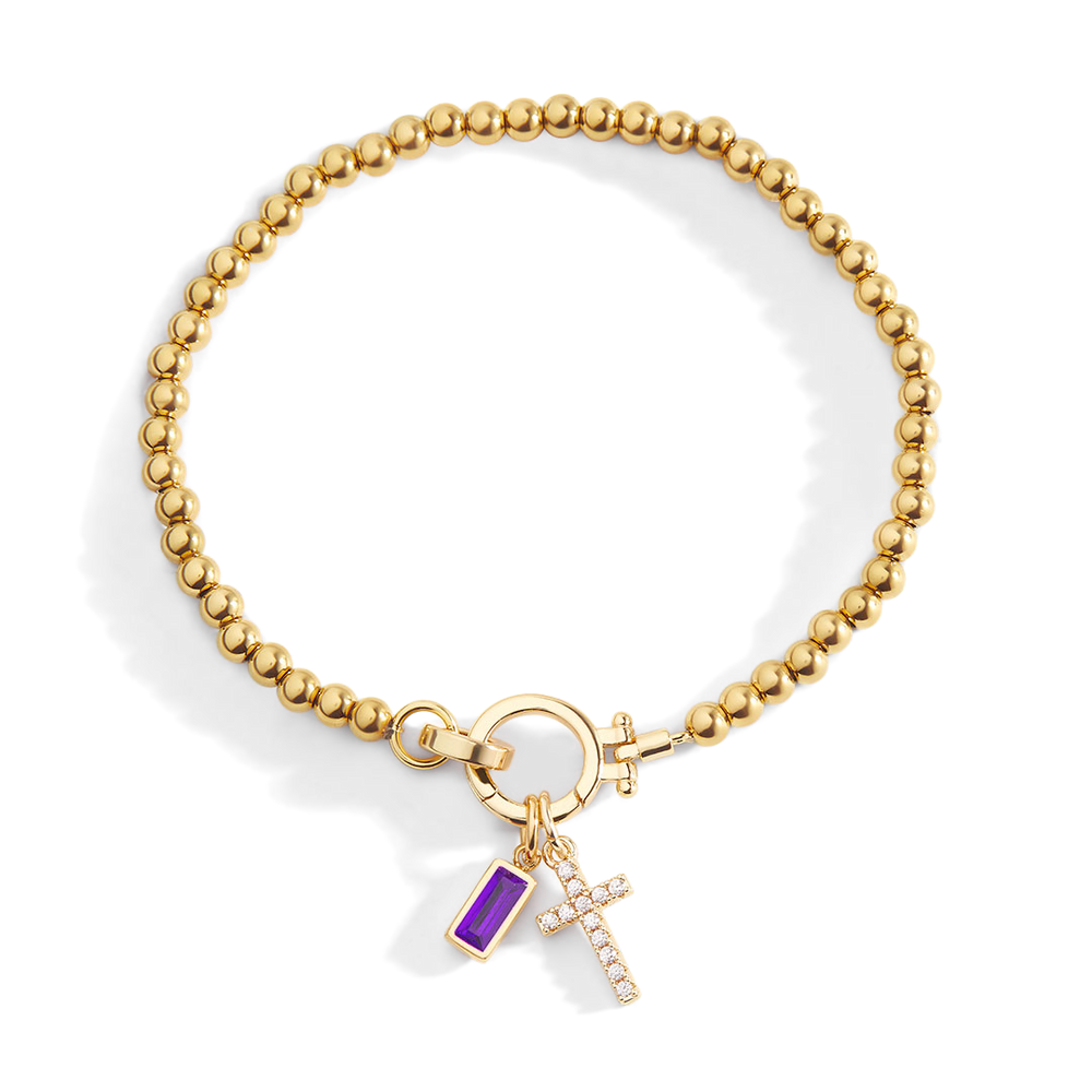 Cross Charm Birthstone Bracelet - June Alexandrite / 7.5"