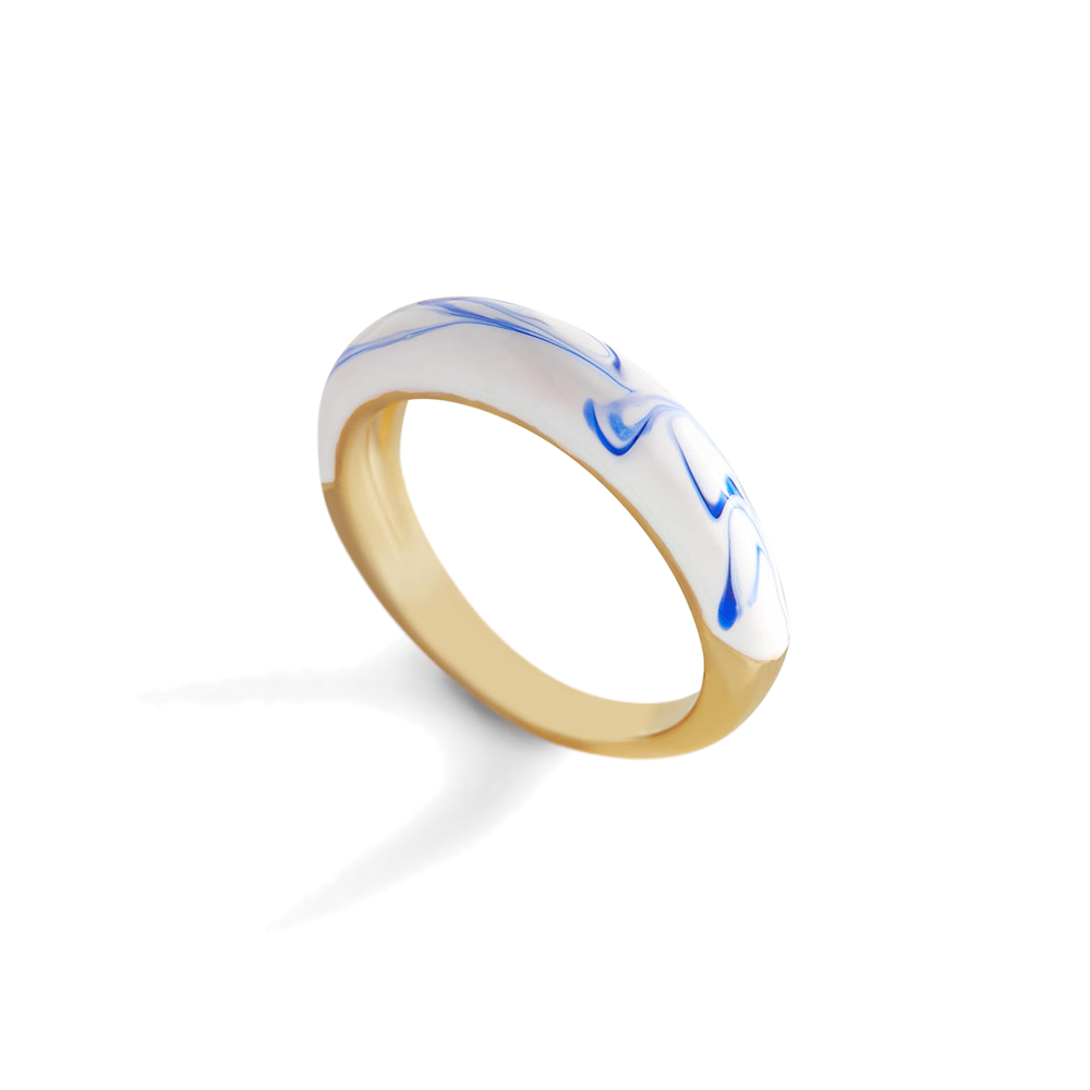 Blue Porcelain Dome Ring - 6