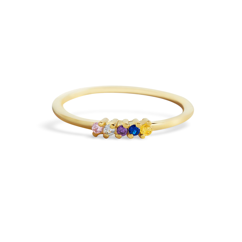 Personalized Dainty Birthstones Ring - 18k Gold Over Sterling Silver / 5