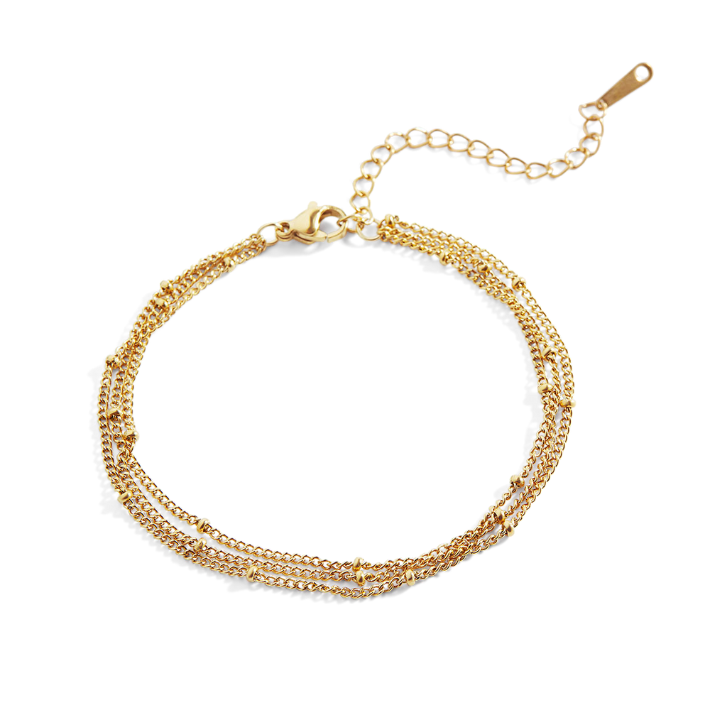 Brazalete de cadena satélite de triple capa - Chapado en oro de 18 quilates.