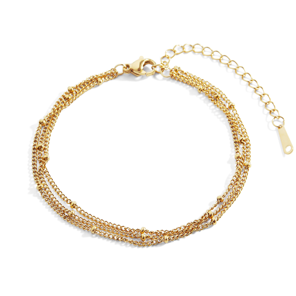 Brazalete de cadena satélite de triple capa - Chapado en oro de 18 quilates.