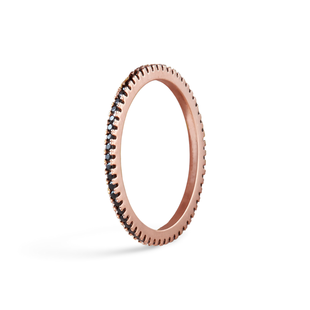 Black Diamond Eternity Stacking Ring - 18k Rose Gold over Sterling Silver / 6