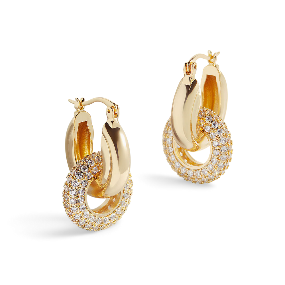 Pavé Interlock Hoop Earrings - 18k Gold Plated