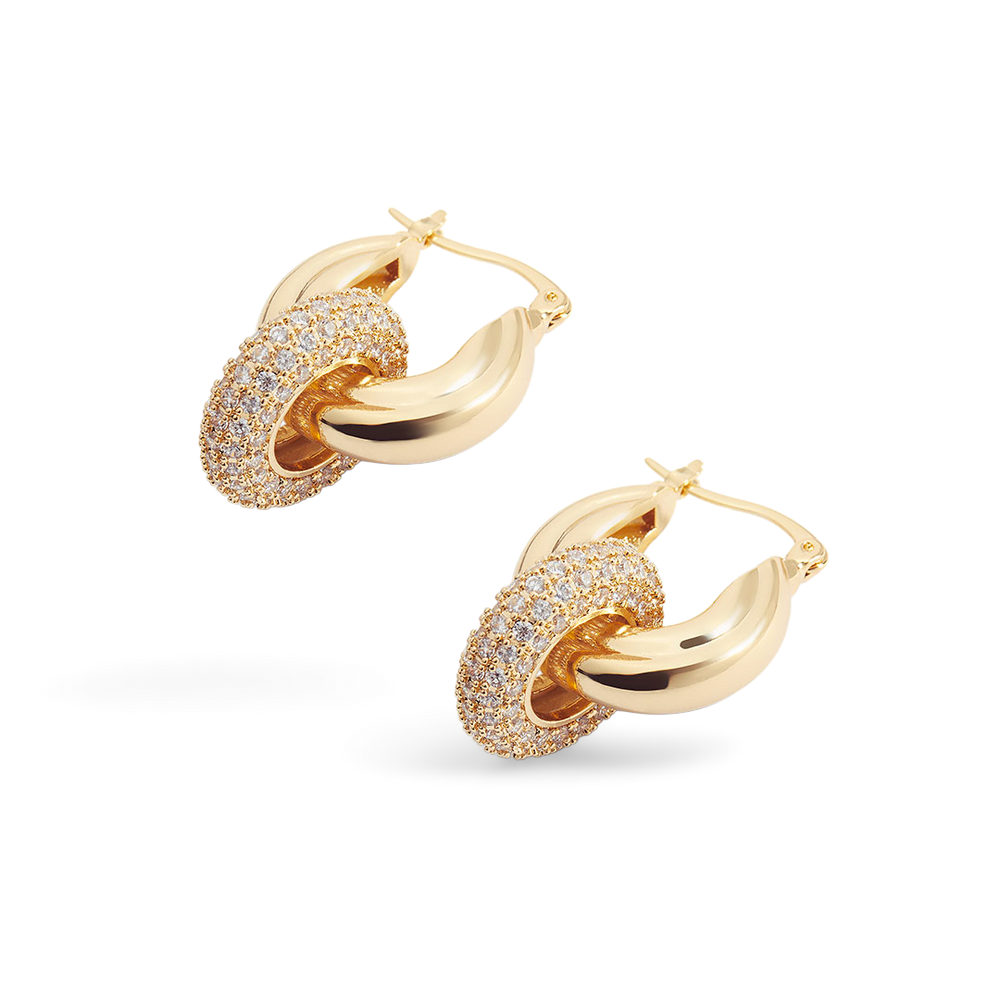 Pavé Interlock Hoop Earrings - 18k Gold Plated