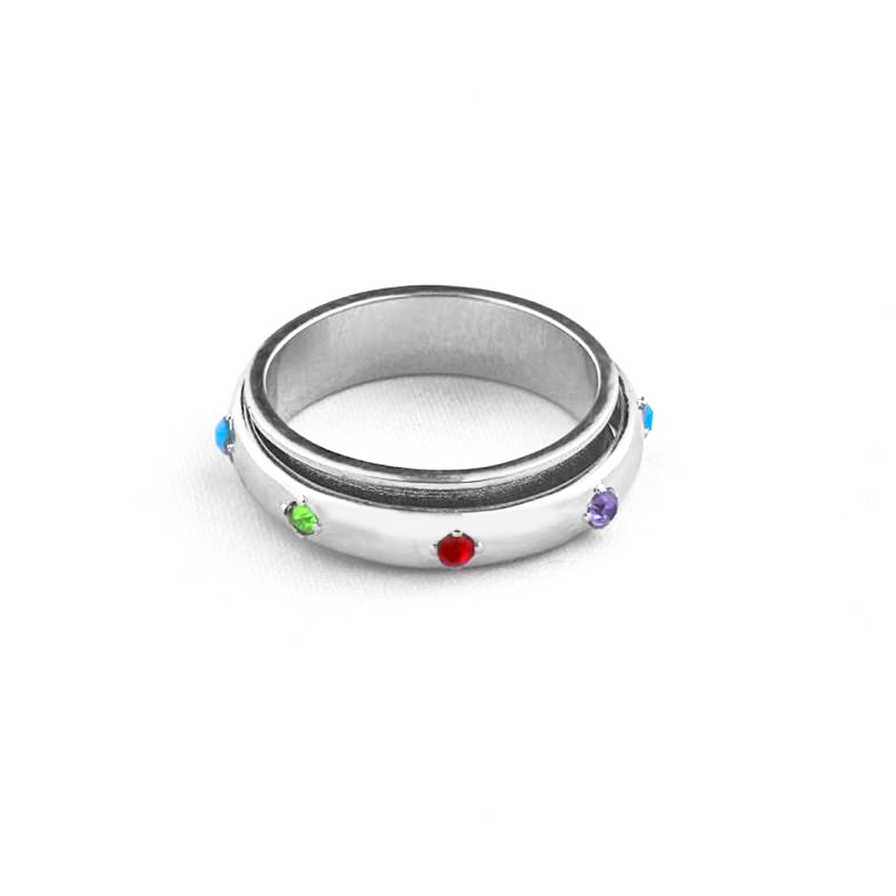 Gemstone Station Fidget Ring - Silver / 6