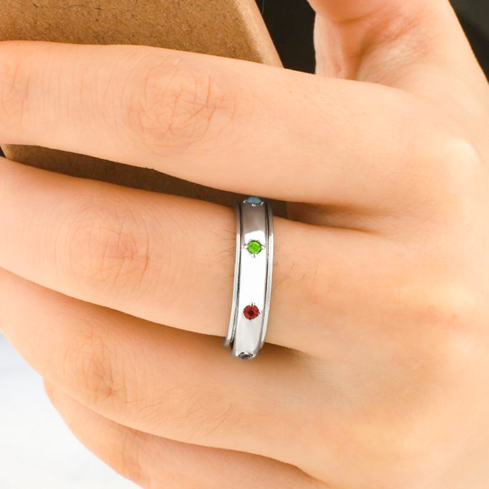 Gemstone Station Fidget Ring - Silver / 6