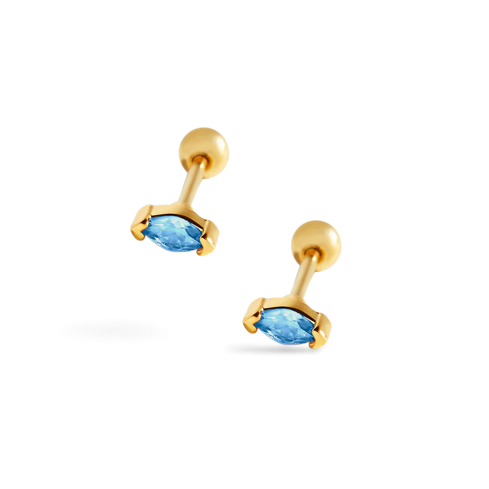 Pendientes durmientes de piedras preciosas Marquis - Chapado en oro de 18 quilates. / Azul
