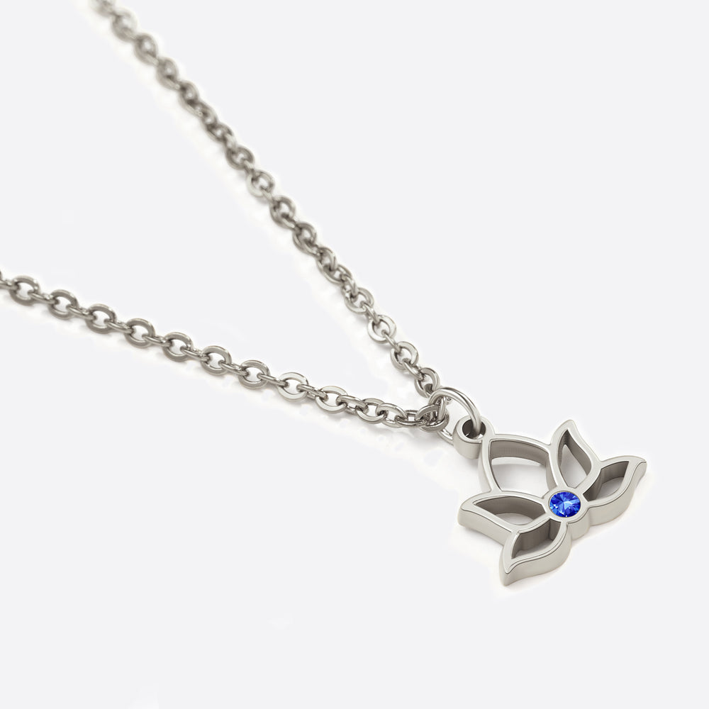 Mini Lotus Birthstone Pendant Necklace - Silver / September Sapphire