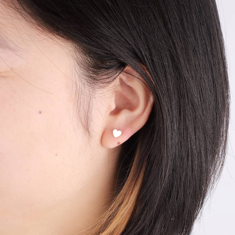 Mini Heart Stud Earrings - 925 Sterling Silver