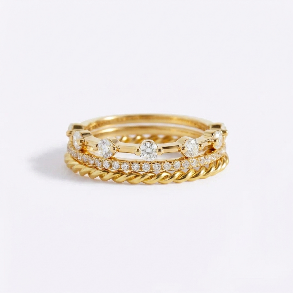 Modern Ring Stack - 18k Gold Over Sterling Silver / 7