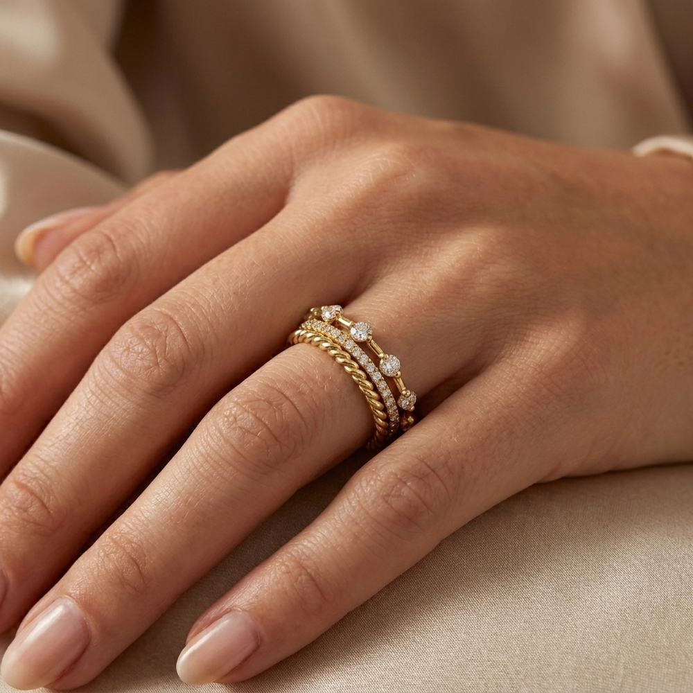 Modern Ring Stack - 18k Gold Over Sterling Silver / 7