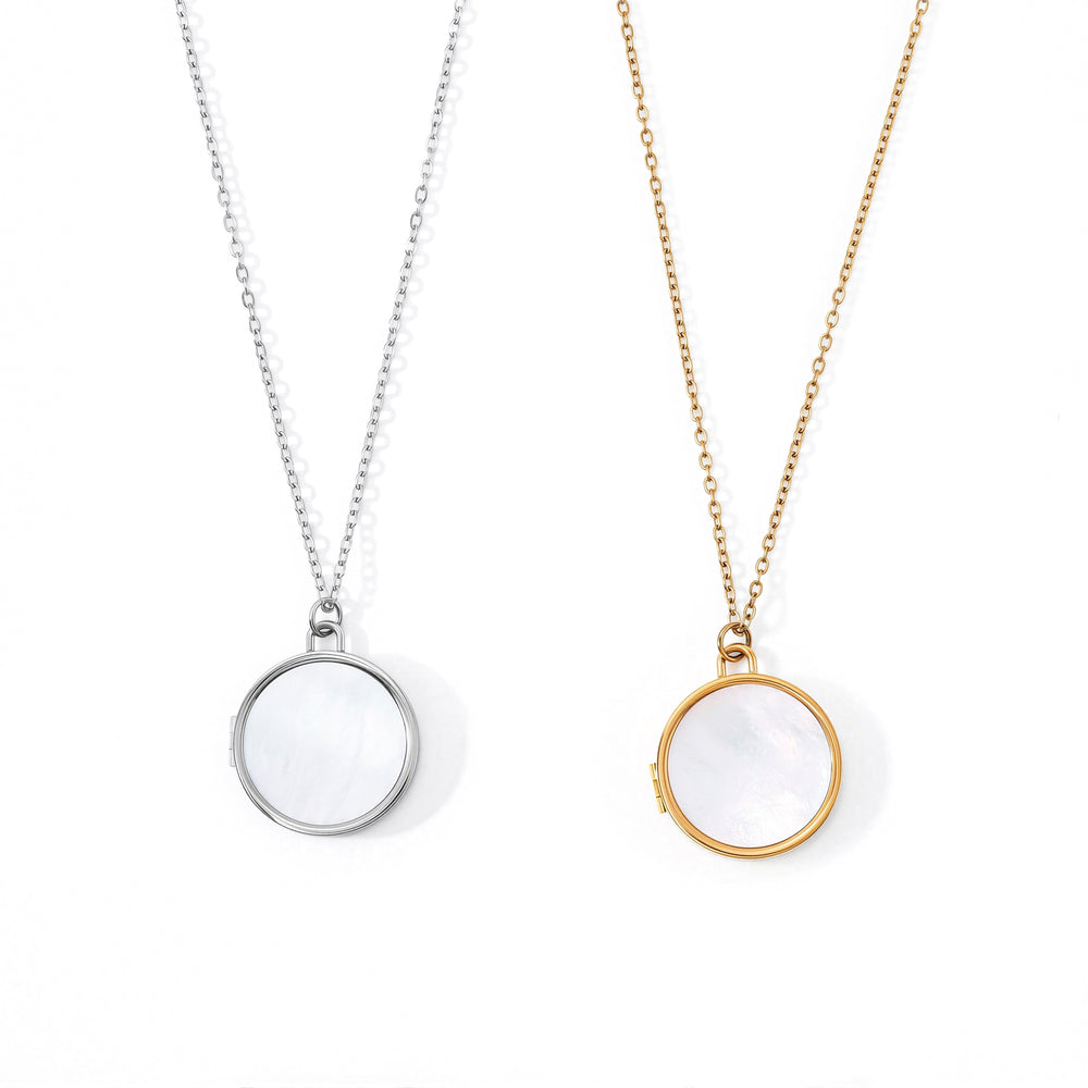 Mother of Pearl Locket Necklace - Gold / 16" + 2"