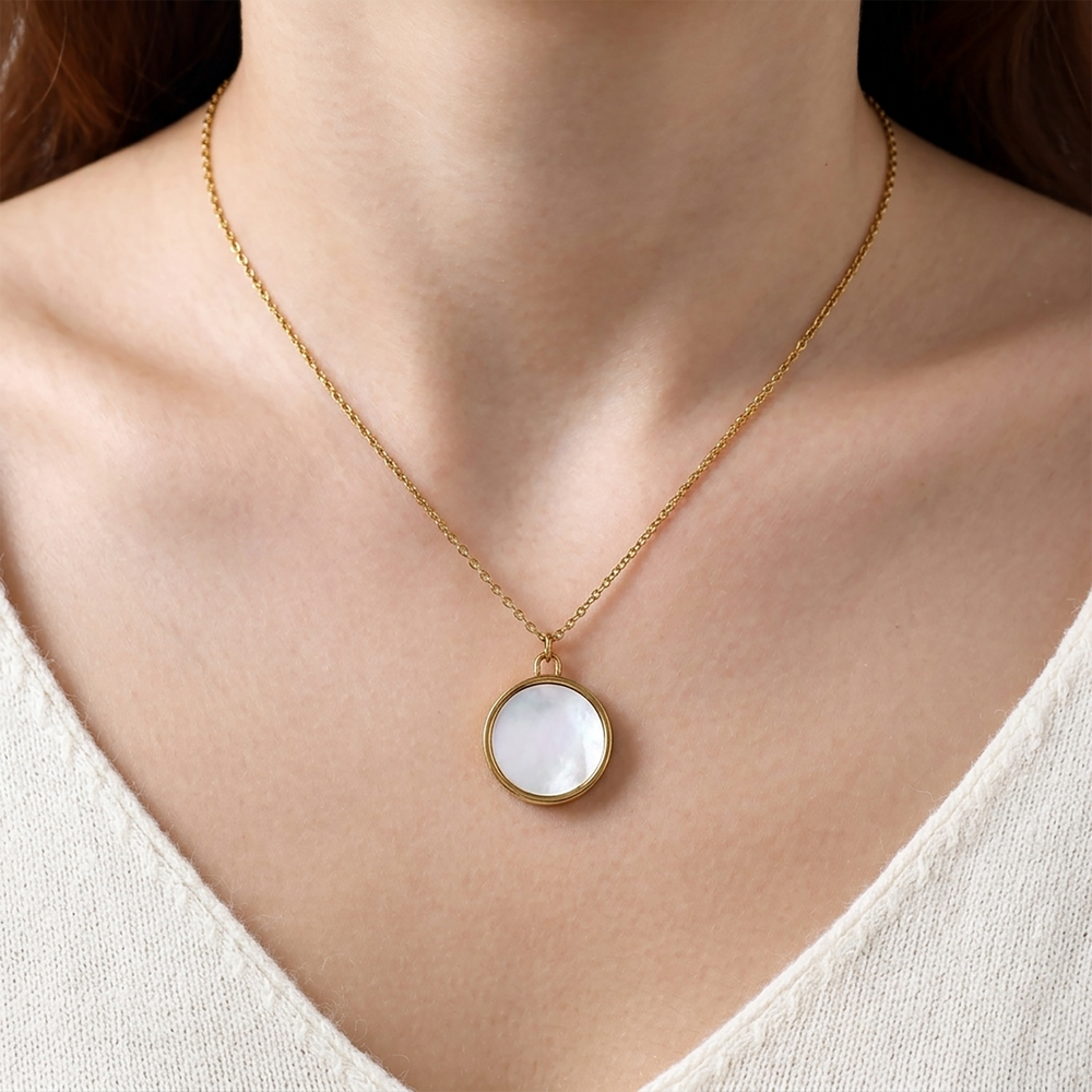 Mother of Pearl Locket Necklace - Gold / 16" + 2"